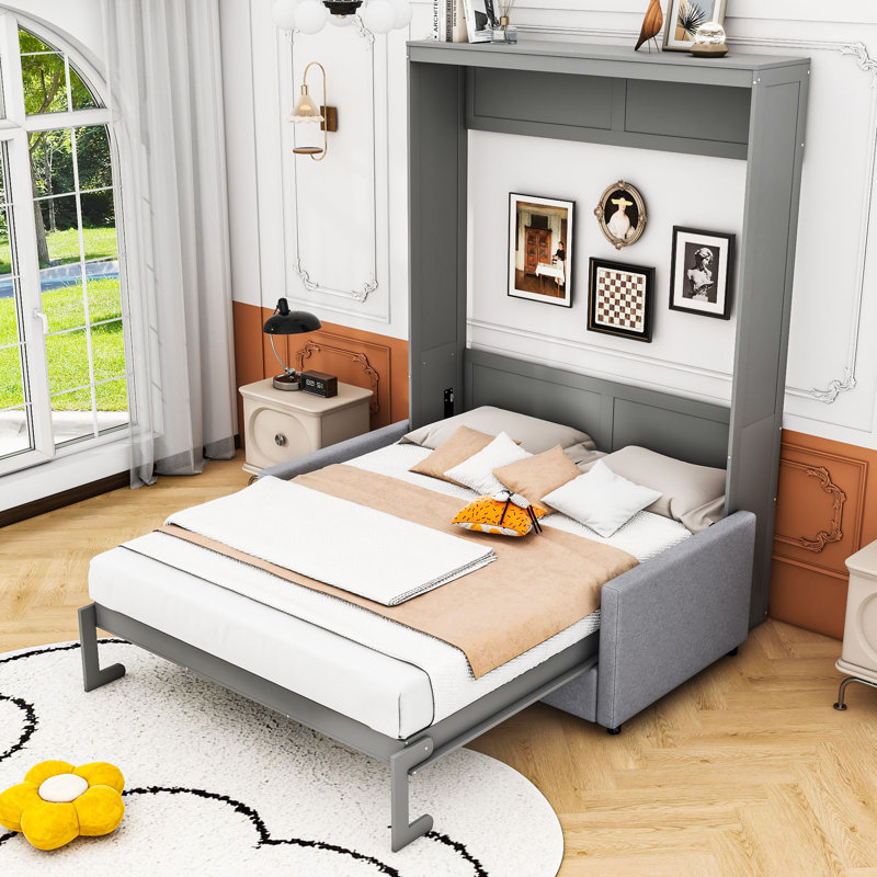 Evaeh Space Saving Queen Murphy Bed with Sofa Latitude Run Color Gray